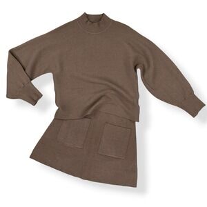 En Saison Sweater Set Women Large Brown Fall Preppy Outfit Skirt Knit